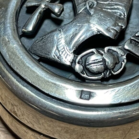 Vtg Sterling Silver Egyptian Pill Box Nefertiti Beetle Ankh Bird Snake Cutout - Picture 7 of 7